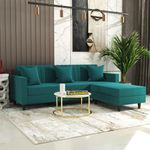 Furniturewallet Blush- 4 Seater - L Shape Convertible Sofa Set for Living Room Furniture Sets 3 Piece Small Sofa, Modular Sectional Couch for Small Space, Upholstery-Velvet Fabric, Color - Ocean Green