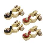 Narcilors 2 Pairs Brass Battery Terminal Clamp Marine Top Post End for Boat Car RV Positive and Negative Connectors