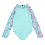 Hurley Girl's Hrlg Ruffle Long Sleeve One Piece Swimsuit, Aurora Green, 3 Years