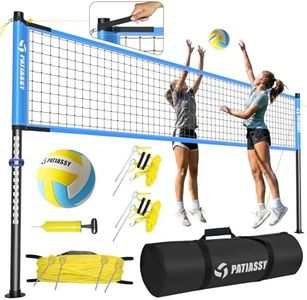Patiassy Outdoor Volleyball Net System Portable and Easy Setup Adjustable Height Poles with Volleyball, Pump, Hammer, Boundary Line, and Carry Bag for Backyard, Beach, Lawn(Blue)