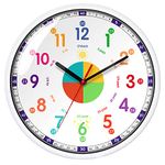 EMITDOOG Time Teacher Wall Clock Learn To Tell The Time Wall Clock Colorfull Non Ticking For Kids,Girls,Boys Classroom,Bedroom,Living Room,Nursery12inch