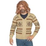 Lebowski Jeffrey The Dude Zip Up Costume Cardigan Sweater Halloween Cosplay, Tan, Medium