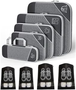 Compression Packing Cubes, Set of 9 Areaphmet Travel Packing Organisers Packing Cubes Set Compression Bags for Travel Luggage Organizers for Suitcases Travel Accessories (Black 9pcs)