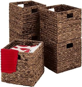 Best Choice Products 13x13in Pack of 5 Cube Storage Baskets, Water Hyacinth Multipurpose Collapsible Organizers, Handwoven Laundry Totes for Laundry, Living Room, Kids Room & Nursery - Brown