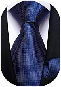 Solid Blue Necktie DiBanGu Navy Silk Tie and Pocket Square Set for Men Wedding Business Formal