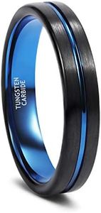 Greenpod 4mm Tungsten Wedding Bands for Women Men Blue/Silver/Gold/Rose Gold Engagement Rings High Polish/Brushed Finish Grooved Comfort Fit Size 4-12, Tungsten