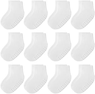 JAKIDAR 12 Pair Baby Toddler Socks Non-Slip Grip Cotton Ankle Socks for Boys Girls Non Skid Soles for Infants Kids, White, 4-7 Years