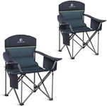 ALPHA CAMP 2PC Oversized Camping Chair Heavy Duty Lawn Chair with Cooler Bag Support 450 LBS Steel Frame Collapsible Padded Arm Quad Lumbar Back Folding Chair for Outdoor,Green
