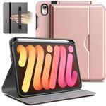 JETech Case for iPad Mini (A17 Pro, 2024 Model, 7th Generation) / Mini 6 (2021 Model, 6th Generation), PU Leather Business Folio Protective Tablet Cover with Pencil Holder & Pocket (Rose Gold)