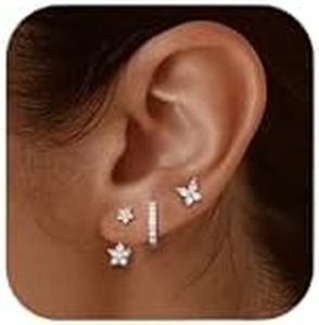 YADOCA 3 Paia Orecchini Argento 925 Set per Donne Ragazze Piccoli Orecchini Anallergici a Cerchio in Argento 925 Orecchini con Zirconi Set di Orecchini con Cartilagine per Dormire