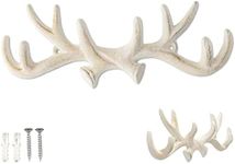 Comfify Vintage Cast Iron Deer Antlers Wall Mounted Hooks | Antique Finish Metal Clothes Hanger Rack w/Hooks | Includes Screws and Anchors | in Antique White