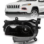 FIONE for Jeep Cherokee Headlights Assembly 2014-2018 Left Driver Side Halogen Black Trim Headlamps 68102847AE CH2502249