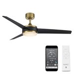 WAC Smart Fans Mod Indoor and Outdoor 3-Blade Ceiling Fan 54in Satin Brass Matte Black with 3000K LED Light Kit and Remote Control works with Alexa and iOS or Android App