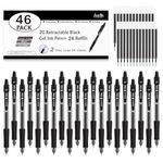 Black Gel Pens, 46 Pack(20 Gel Pens with 26 Refills) Lineon Retractable Medium Point Gel Pens Smooth Writing with Comfortable Grip for Office School