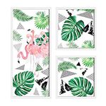 Painting Mantra Flamingo Framed Painting/Posters for Home & Wall Decoration Set of 3 White Frame Art Prints/Posters for Living Room (1 Units 22 x 47, 2 Units 22 x 22 cm)