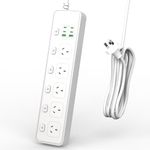 Power Board USB, 11-in-1 Power Strip with 4 USB-C & 2 USB-A Ports, Surge Protector with 5 AC Outlets, 3m Extension Cord, Independent Switches, 10A 2500W Power Board for Home Office (White,5 AC Outlet)