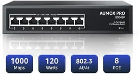 8 Port Gigabit PoE Switch,AUMOX PRO SG308P 8 Port Gigabit Ethernet Unmanaged PoE Switch 120W, Plug and Play,Sturdy Metal Fanless Network Switch 802.3af/at Compliant,Desktop or Wall Mount