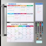 Pubell White Board Calendar Dry Erase-Monthly Calendar Whiteboard For Fridge,Weekly Magnetic Calendar For Refrigerator,Grocery List Magnet Pad For Family Planner Kitchen Schedule Board