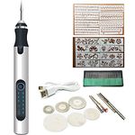 Engraving Pen Electric Engraving Tool Kit Rechargeable Mini Engraver Etching Pen DIY Micro Engraver Etching Pen Cordless Rotary Tool for Carving Glass Wood Metal Stone Plastic Jewelry (silver)