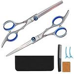 JYHY Professional Hair Cutting Scissors Shears Barber Thinning Set Kit- Family Hair Cutting,Barber Hair Cutting Tool Thinning texturizing,6" (Blue)