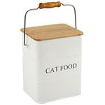 Brabtod Cat Food storage container Cat Treats Jar, Metal food treats tin for Cat, pet snacks Canisters with wooden lid/handle/sevice scoop,hold 5-6 lbs