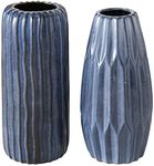 WHW Whole House Worlds Iconic Scandi Ripple Vases, Set of 2, Blue Indigo, Artisan Crafted, Hand Glazed, Porcelain, Crinkle Pleat Surface, Rustic Modern Style, Each 4 Diameter x 9.5 Inches Tall