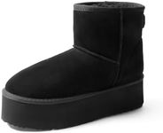 DREAM PAIRS Genuine Suede Classic Platform Boots for Women Water Resistant FuzzyClassic Ankle Winter Snow Low Boots with DIY Bows Faux Fur Lining Memory Foam Anti-Slip,Size 8.5,Black,SDSB2428W