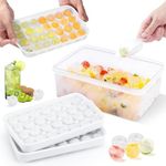 LONGFITE Ice Cube Trays with Storage Box 2PCS Silicone Small Apple-Shaped 28 Cubes Ice Balls Moulds with Lids and Soft Bottom for Easy Release (Offwhite)