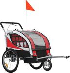 HOMCOM Child Bike Trailer, Baby Bicycle Trailer for 2 Kids with 5 Point Harness, Steel Frame, Reflectors, Safety Flag, Hitch Coupler, Red