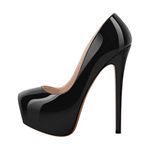 MissHeel Stiletto High Heels Invisible Platform Pumps for Women Closed Toe Slip-on Court Shoes for Party Wearing Black Patent Leather Size 3