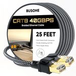 Cat 8 Ethernet Cable 25FT, BUSOHE 40Gbps 2000Mhz High Speed Braided Network Internet Cable with Gold Plated RJ45 Connector, Heavy Duty Patch Cord LAN Cable 15 Clips,S/FTP Indoor for Router/Gaming/PC