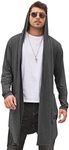 COOFANDY Mens Hooded Cardigan Long Lightweight Shawl Collar Open Front Drape Cape Dark Gray