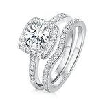 Gemsme 18K White Gold Plated Two-in-One Wedding Engagement Eternity Rings Halo Cubic Zirconia Bridal Rings Set 6.5