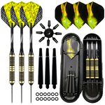 Steel Tip Darts Set 24g,3 Pack Professional Dart with Aluminum Shafts(+3 More Spare Shafts) and 2 Style Flights And Darts Case