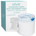 Vive Commode Liners with Absorbent Pad - Disposable Replacement Bag - Fits Standard Adult Bariatric Bedside Commode Pail and Folding, Portable Toilet Chair - Absorbing Sheet Aid (24 pack)