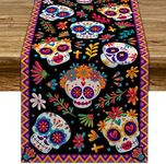 Pudodo Day of The Dead Table Runner Sugar Skull Dia De Los Muertos Mexican Festival Holiday Kitchen Dining Room Home Decoration (13" x 72")