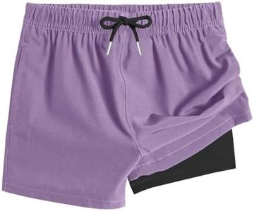 nhApmj Girls Swim Trunks with Compression Liner Lightweight Solid Quick Dry Bathing Suit Beach Swimming Shorts with Pockets, Girls Swimsuits Size 10-12