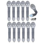 KIDS STATION™ Furniture Safety Locks for Kids, Pack of 12, Grey Locks, Made in India Child Safety Locks for Drawer, Cabinet, Cupboard, Baby Proofing Product, Strong Adhesive Safety Lock