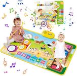 Piano Drum Kids Play Mat, Farm Piano Keyboard & Drum Set with 2 Drum Sticks, 3-in-1 Musical Mat Toys for Toddlers, Musical Instruments Montessori Toy for 1 2 3 4 5 Years Old Boy Girl Birthday Gift