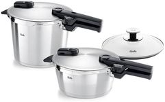 Fissler Vitaquick Premium 3 Piece Set, 3.7 Quart and 6.3 Quart Pressure Cooker with Glass Lid