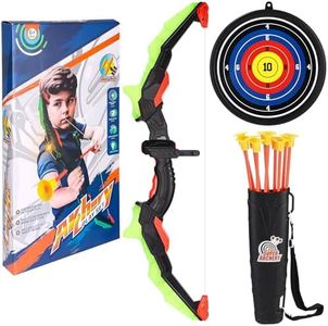 Arc et flèche pour Enfants, Jeu de Jouet à LED, 10 flèches avec ventouses, Objectif et charcon, Jouet d'entraînement intérieur et extérieur pour garçons et Filles (Vert)