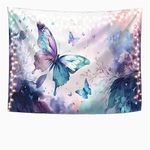 huanxiangouyue Purple Butterfly Wall Tapestry Color Ink Style Butterfly with Leaves Tapestry Wall Hanging Watercolor Butterfly Tapestry for Bedroom Living Room Dorm 60L*40W Inches