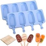 WMKGG Popsicle Silicone Molds Set, 2 PCS Ice Cream Molds with 50 Wooden Sticks for Cake Pop, Ice Pop, Cakesicles (Standard Size/Blue)