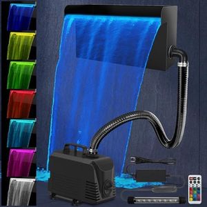 AquaMiracle Pond Waterfall Kit with LED Lights, All-in-1 Stainless Steel Spillway with 660GPH Water Pump, Outdoor Waterfall Fountain for Garden, Backyard & Pool Decor (12inch)