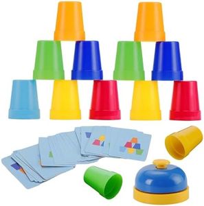SEISSO Quick Stacking Cups, Stack Cups Set Engaging Educational Speed Training Cup Stacking Set for Kids Games, 30 Stack Cups with 54 Challenge Cards, 1 Bell