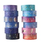 12 Rolls Washi Tape Set - Galaxy Purple Decorative Masking Tape for Scrapbooking, Planners, Crafts, Journals, Bullet Journals, Premium Washi Paper, Easy to Use