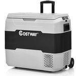 COSTWAY Car Refrigerator Portable, 53 Quarts AC/DC Compressor Freezer Cooler with Telescopic Handle, -4°F to 50°F, 2-in-1 RV Fridge for Camping, Fishing, Vehicle, Truck (Grey, 53 Quarts)