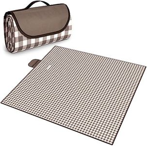 Larkumio Couverture Pique Nique 200x200 CM, Nappe Pique Nique Impermeable Lavable Tapis Picnic avec Poignée, Picnic Blanket Tapis de Plage Polyvalent pour Camping Randonnée Parc Plage, Brun