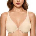 DELIMIRA Women's Front Closure Bras Seamless Plus Size Plunge Underwire Unlined Comfortable Bra Beige 38D