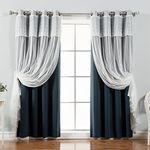 Best Home Fashion MM_DIMANCHE_GS-84-NAVY Valance & Solid Blackout Curtain Set, 52" W x L